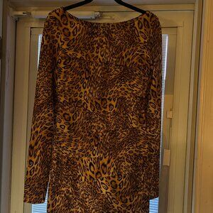 Cynthia Rose Sparkly Leopard Print Long Sleeve Bodycon Shift Dress Sz S